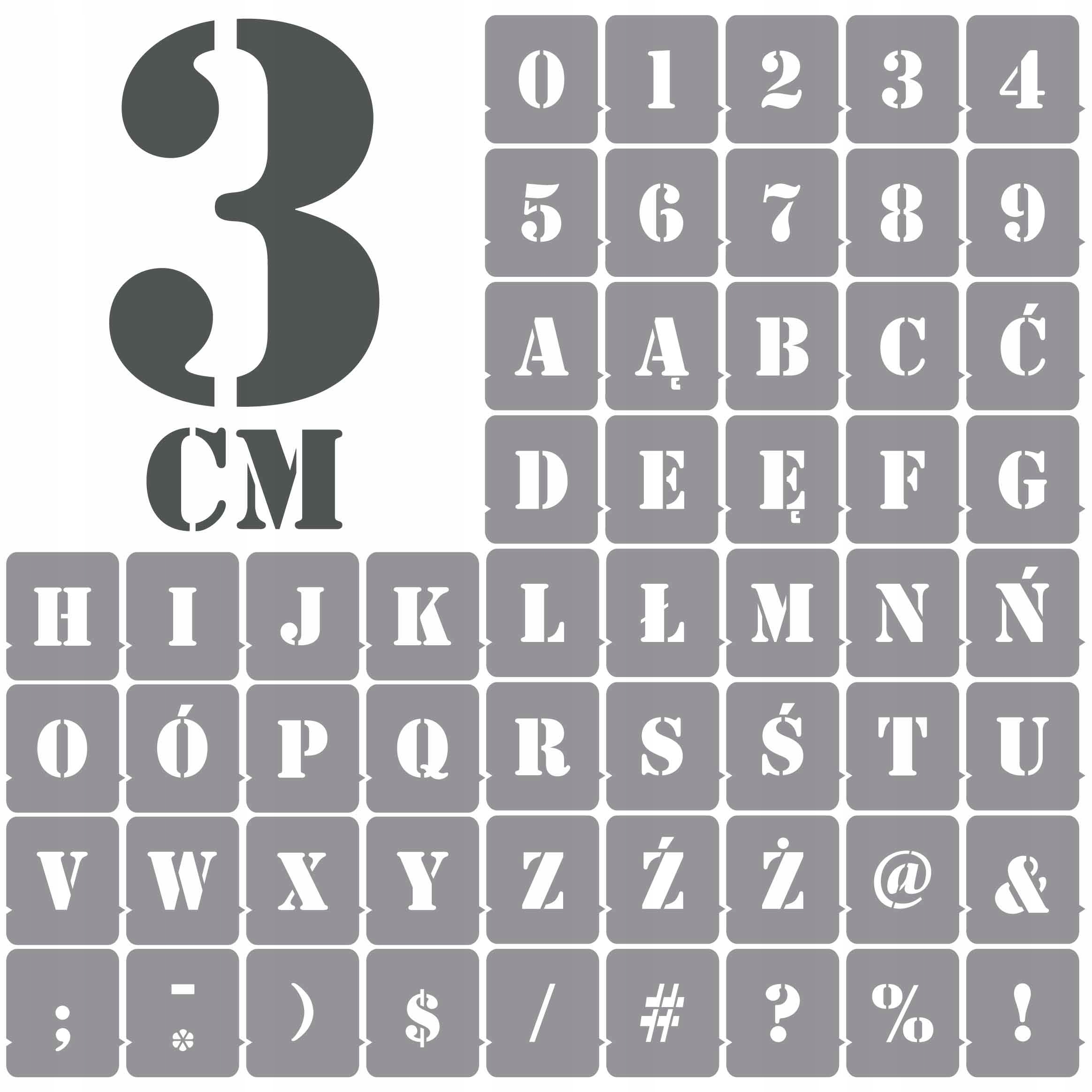 

Szablony malarskie Litery Cyfry 3 cm /wielorazowe/