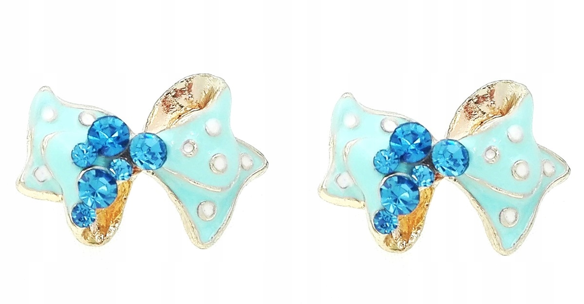 

Kolczyki złote kokardki z kryształkami niebieski