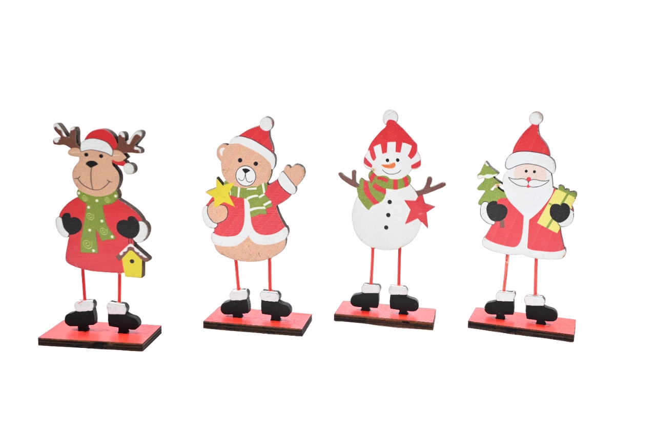 ŚWIĄTECZNA DEKORACJA DREWNIANA MIKOŁAJ MIŚ RENIFER BAŁWAN ZESTAW 4SZT