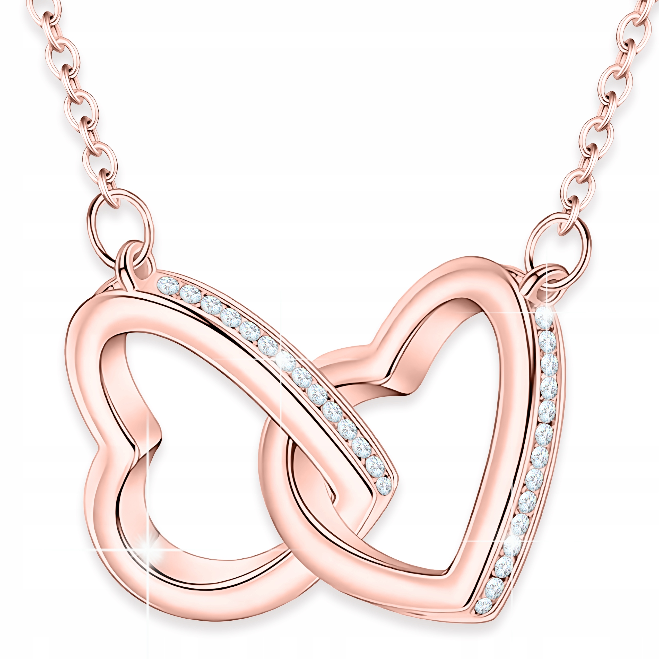 Pozlacený náhrdelník se dvěma srdíčky Dvojité srdíčko Zirkony Stříbro 925