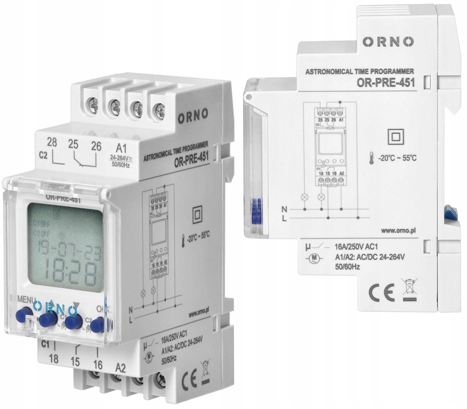 ORNO Timer Elektroniczny Programator Czasowy Astronomiczny LCD na Szynę DIN