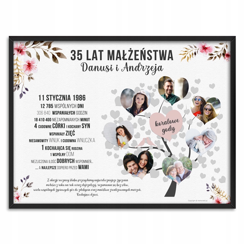 Prezent Plakat dowolna ROCZNICA ŚLUBU ramka a3