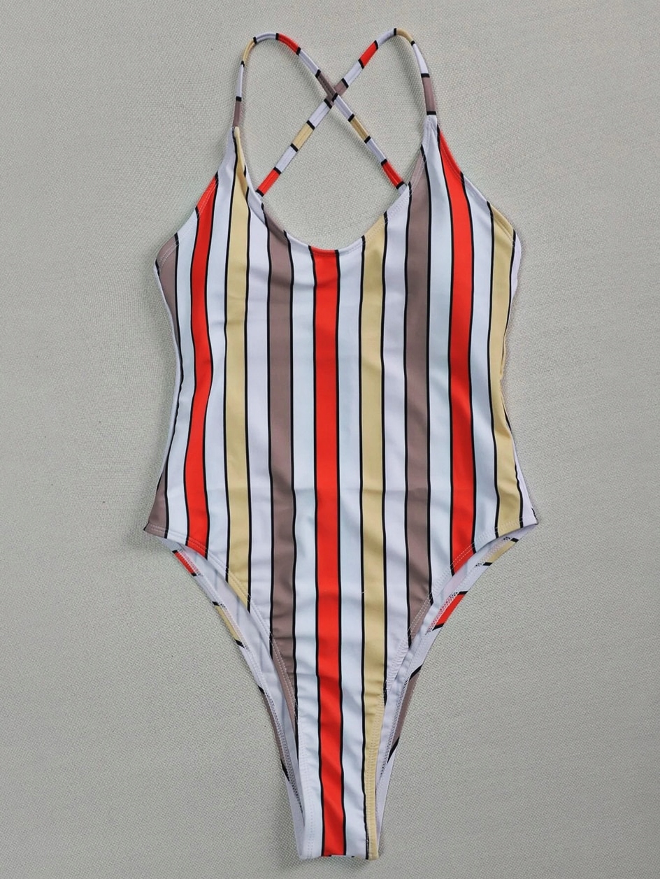 JEDNOCZĘŚCIOWY STRÓJ KĄPIELOWY W PASKI 4 MODELE Zapięcie brak