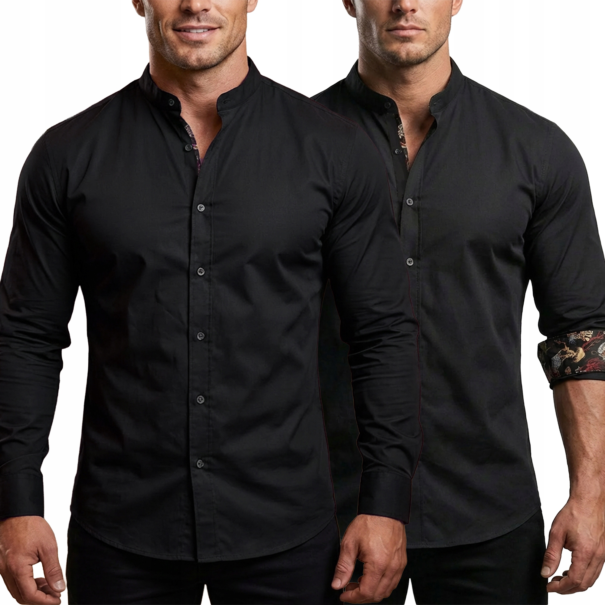 Koszula bez kołnierza Stójka Bawełniana Slim Fit Yves Enzo Paris Taliowana