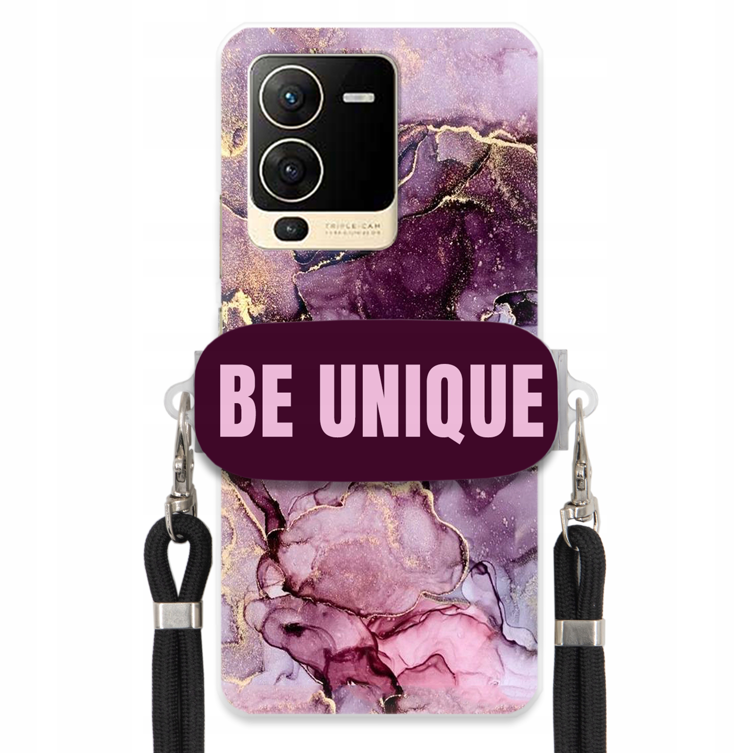 Prémiové puzdro pre Vivo S15 5G držiak na šnúrku Čierny fialový mramor