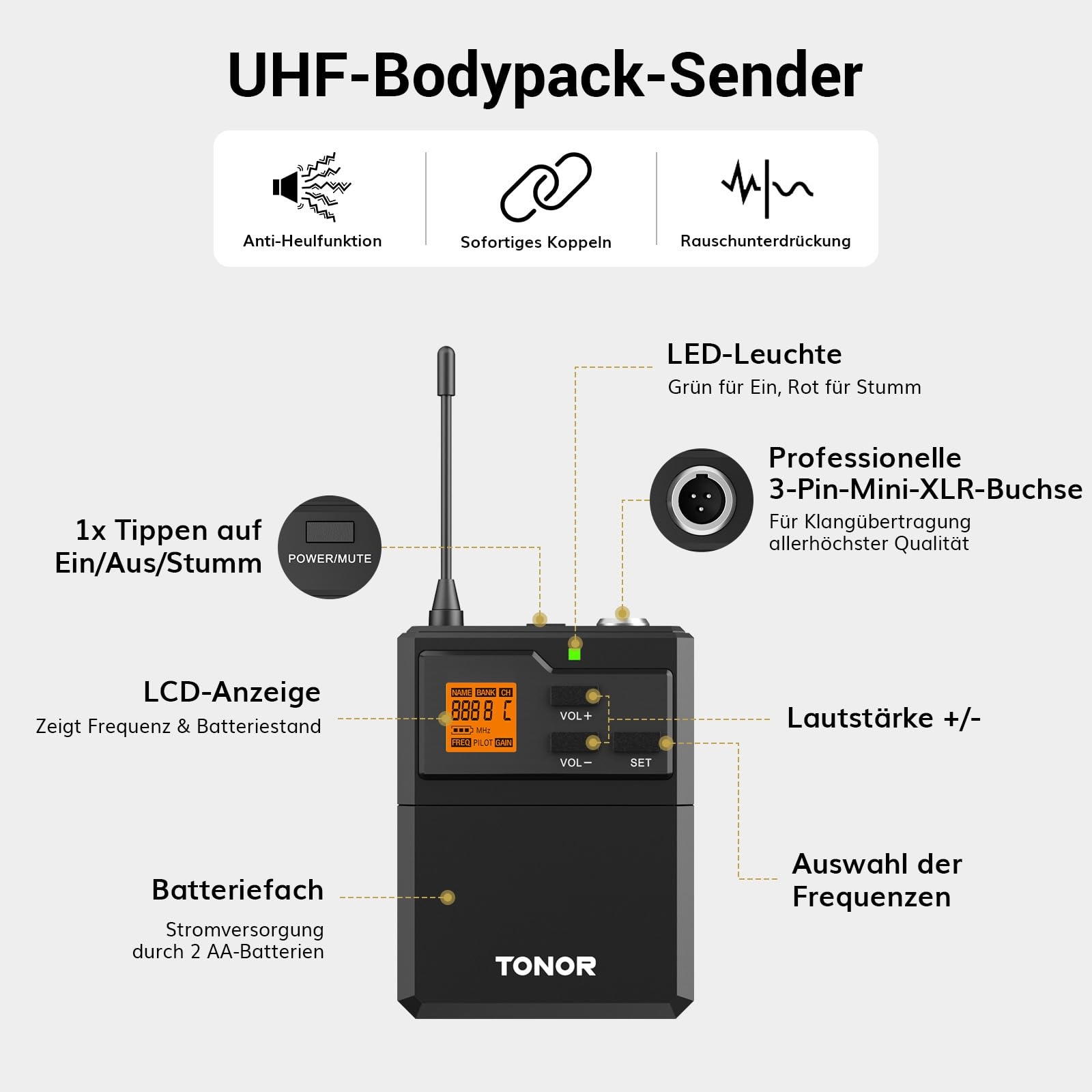TONOR Zestaw Mikrofonów Bezprzewodowych UHF 4-Kanałowy Do Śpiewu Karaoke — miniatura 6