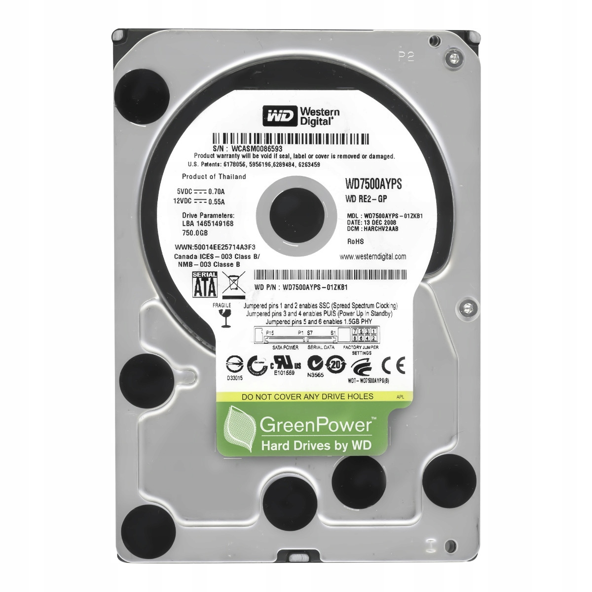 Wd RE2-GP 750GB 7.2k 16MB Sata II 3.5'' WD7500AYPS