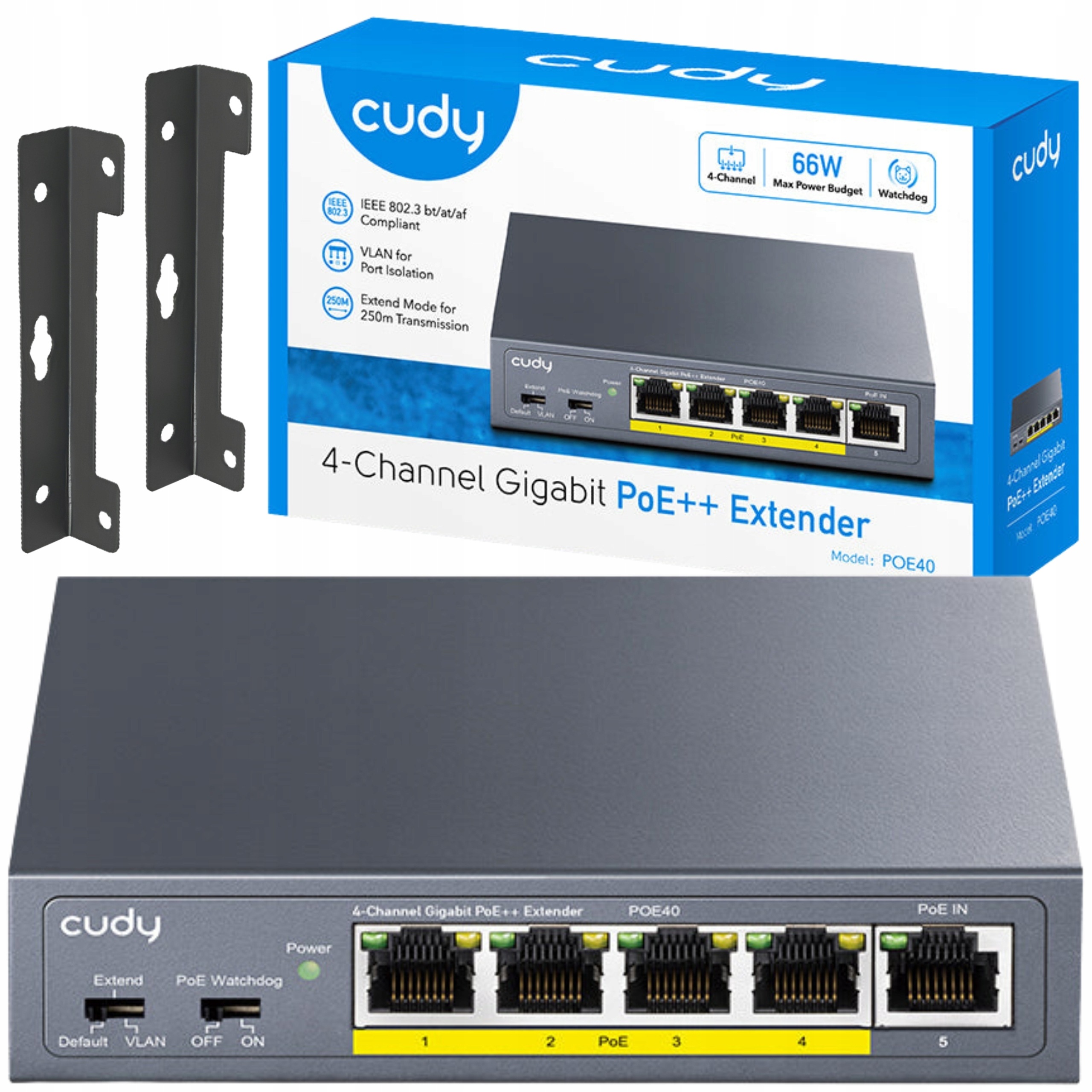 Switch Poe Extender přepínač Cudy POE40 4-port 1Gb/s Uplink