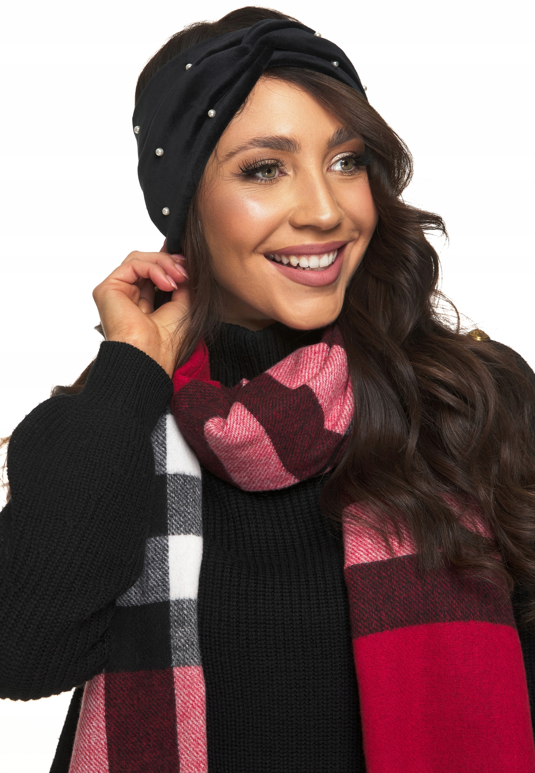 CZARNA OPASKA WELUROWA WĘZEŁ zdobiona perełkami Marka inna