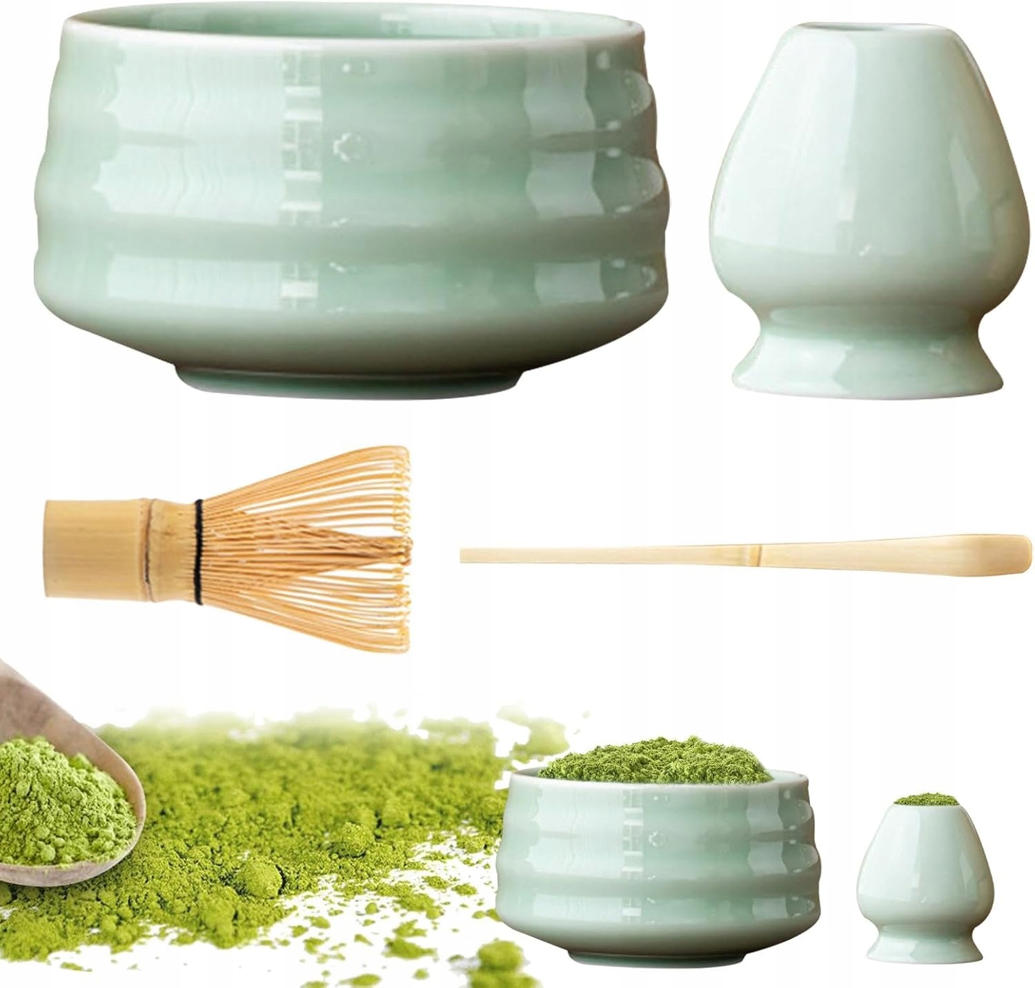 Levně Set Na Čaj Matcha 4el, Chasen, Chashaku, Metlička, Podstavec