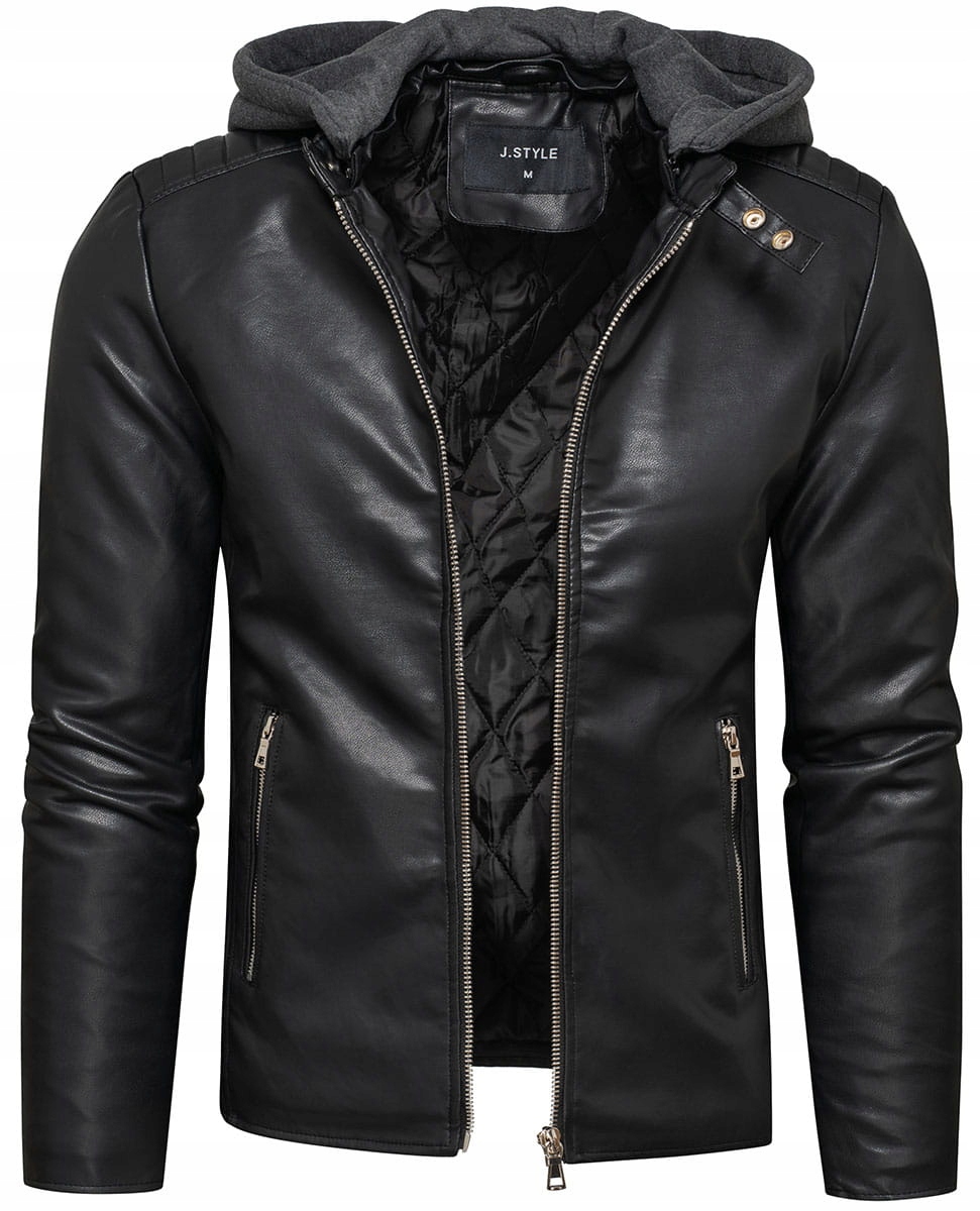 Męska Kurtka Skóra Z Kapturem L