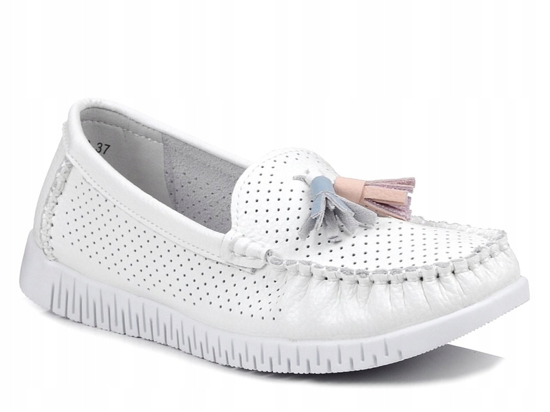 Mokasyny damskie skórzane białe ażurowe Evento 23PB08-5372 38
