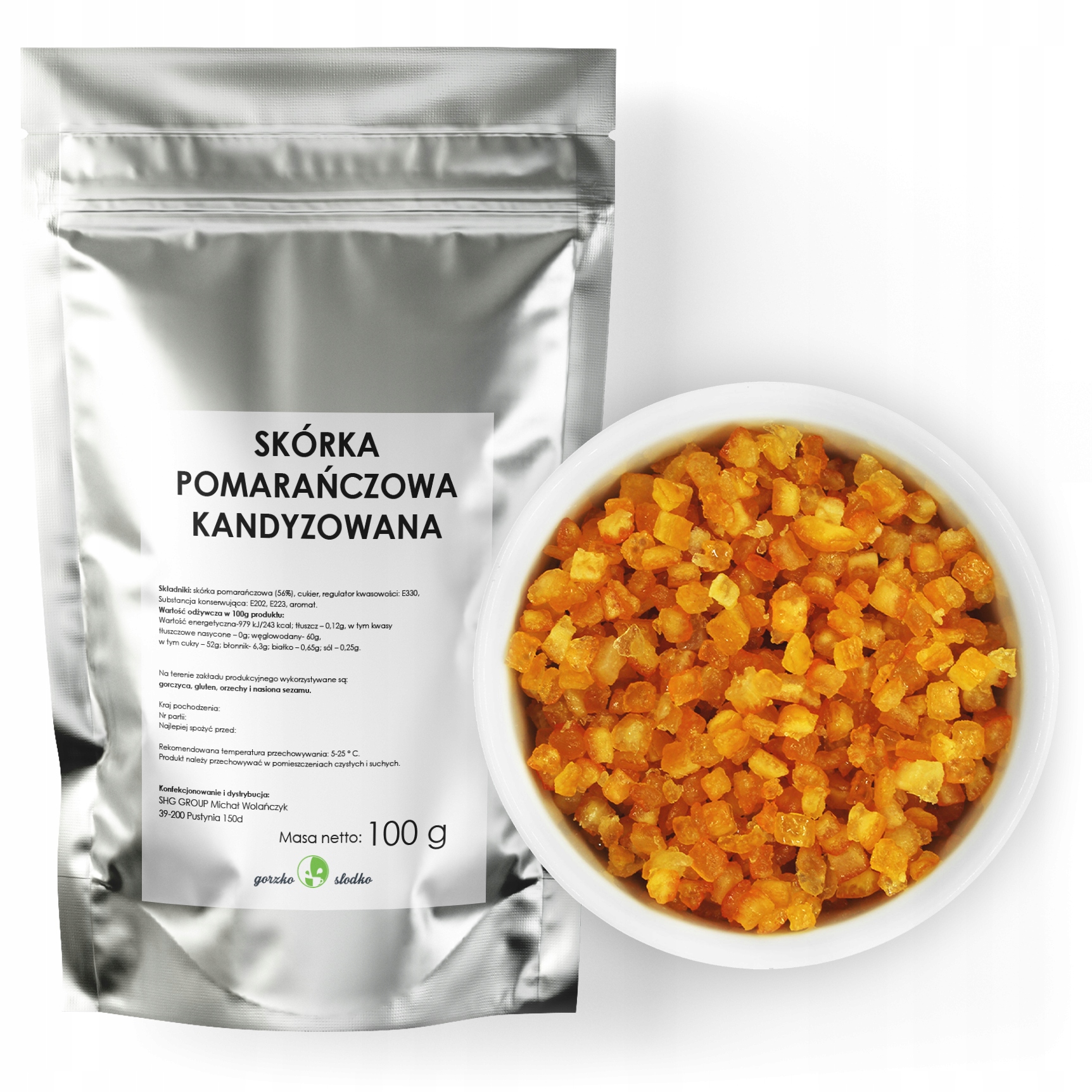 SKÓRKA POMARAŃCZOWA kandyzowana kostka włoska 100g
