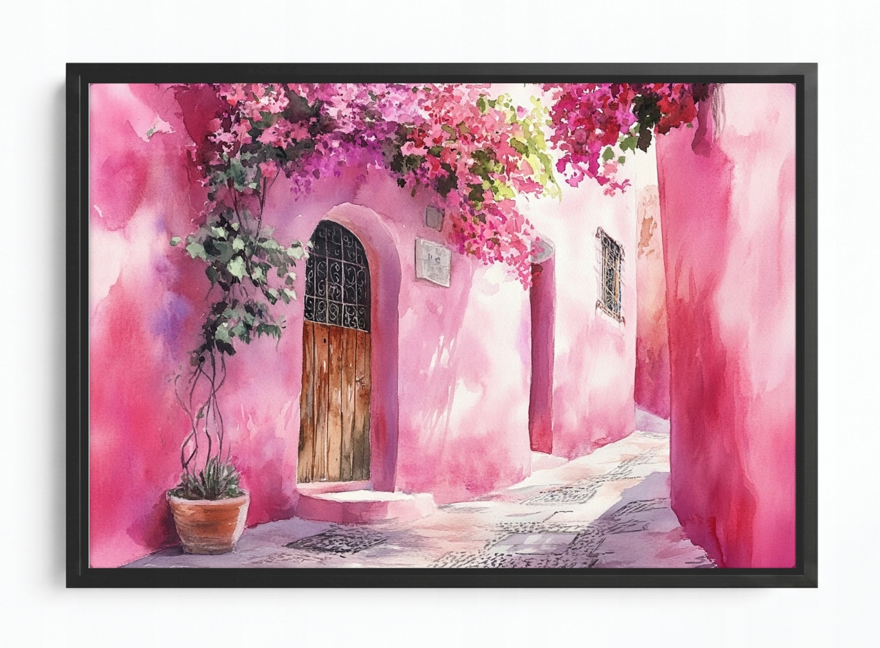 Obraz Rám Americký Box Město Ulička Dveře Květiny Maroko 60x40