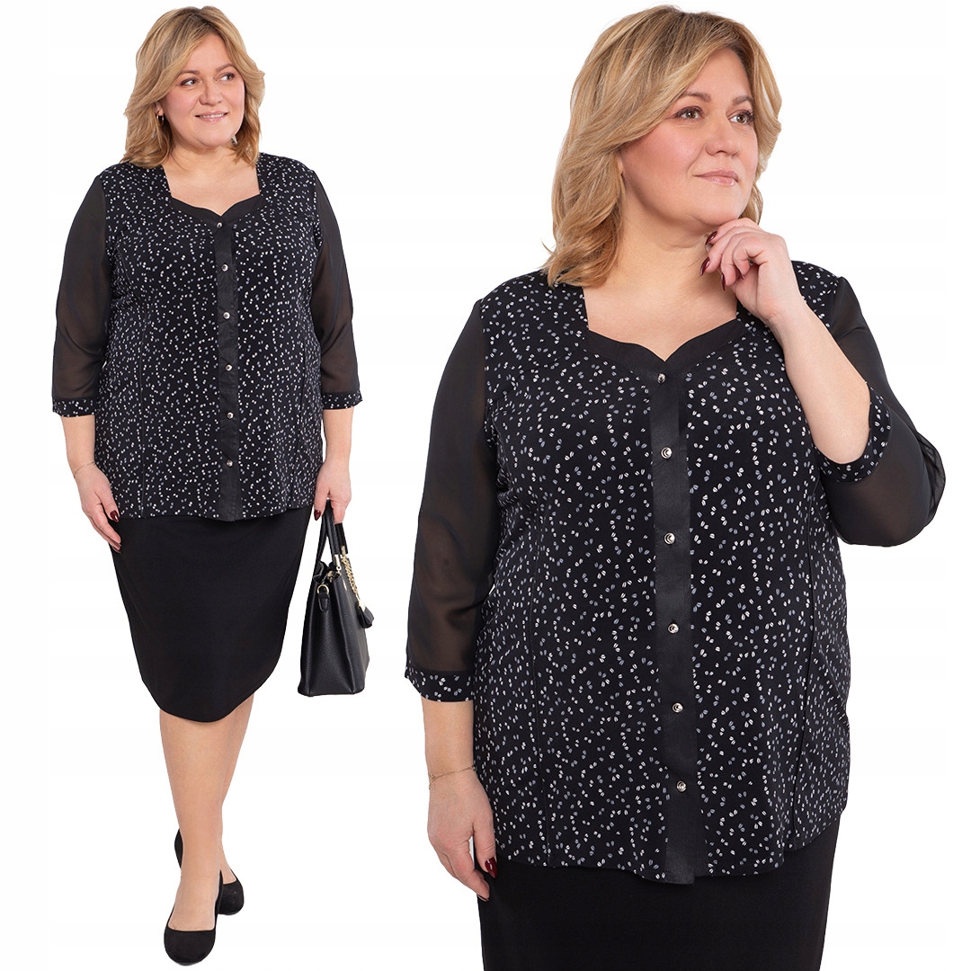 Černá halenka s knoflíky a bílým vzorem 48/50