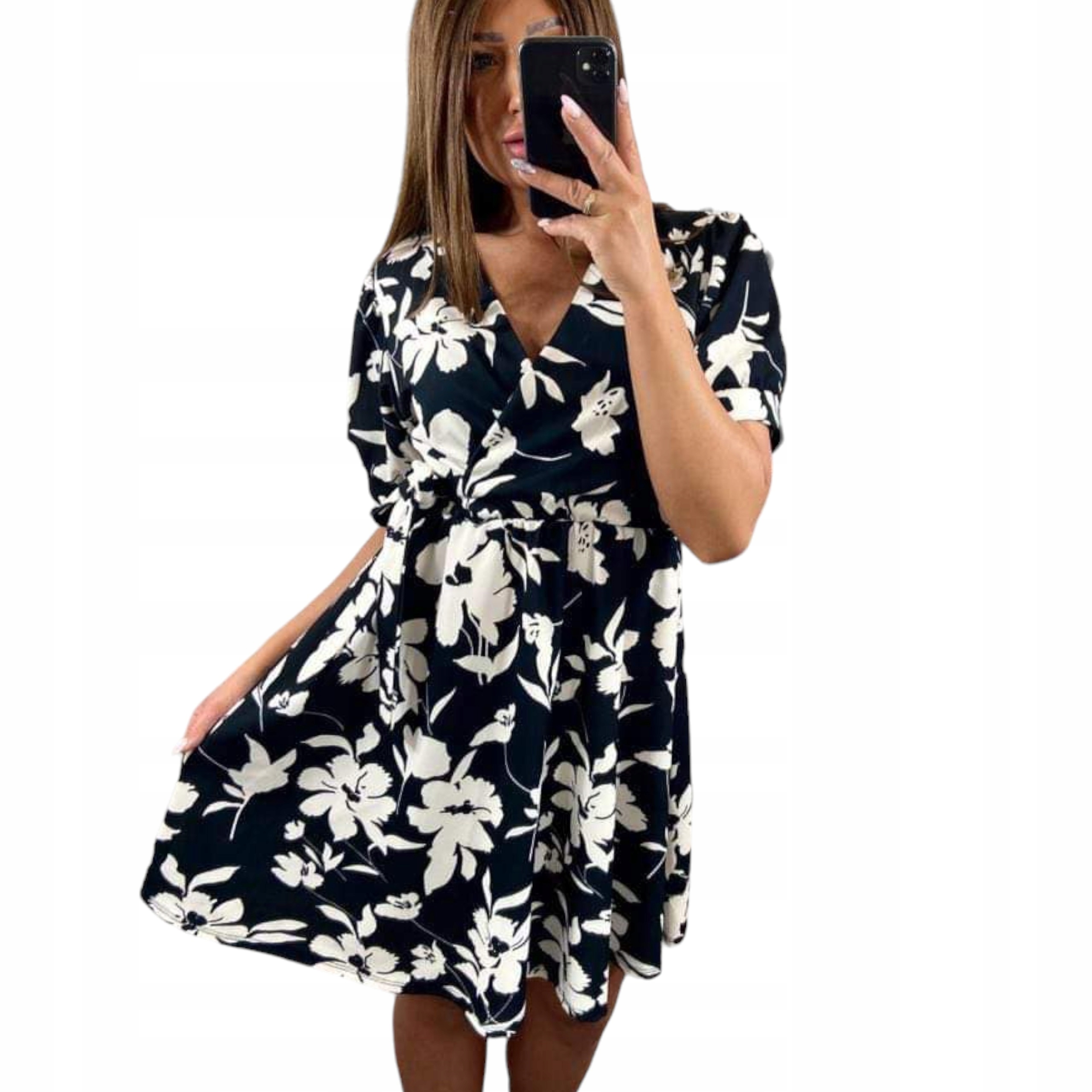 V768 Nová Kolekce Šaty S Vázáním Vzorů 3 vel. 46 (3XL)