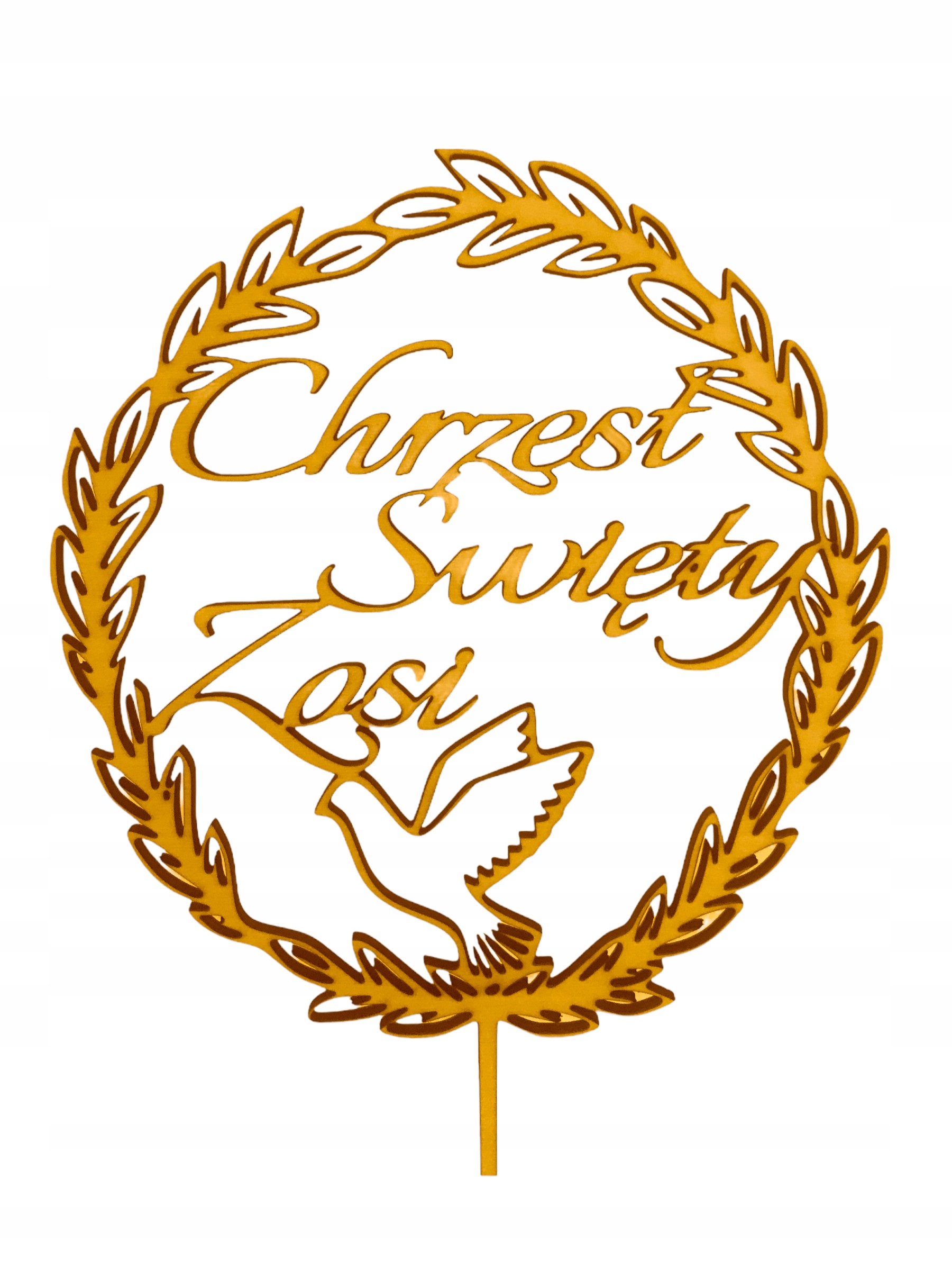 

Topper Na Tort Chrzest Swiety z imieniem zloty