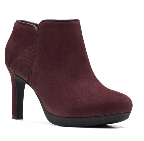 Clarks Damskie Botki Skórzane Bordowe 39 Sac