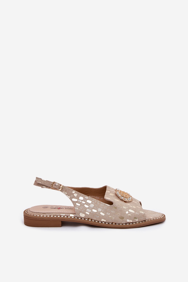 Dámské Kožené Sandály S Plochým Podpatkem, Ozdoba S.barski KV51-096 Zlaté 40