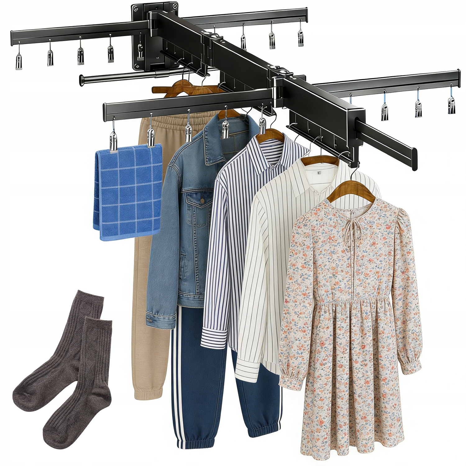 Levně Věšák Na Sušení Prádla, Nástěnný Balkon, Koupelna, Terasa, Černý