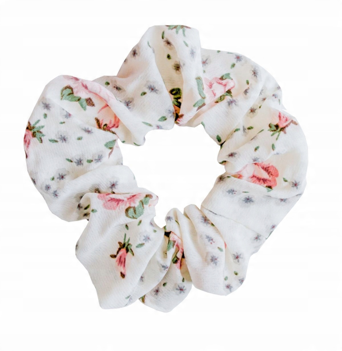 

Gumka do włosów scrunchies biała w kwiatki róże