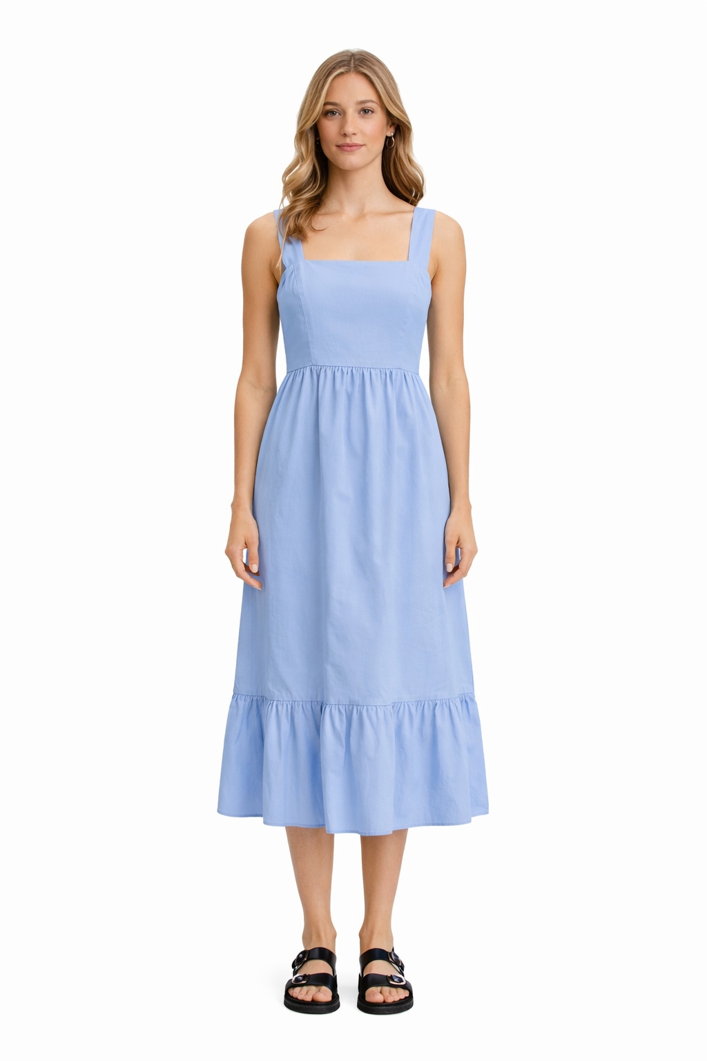 Boss Modré Šaty S Širokými Ramínky A Volánem 34 I4B