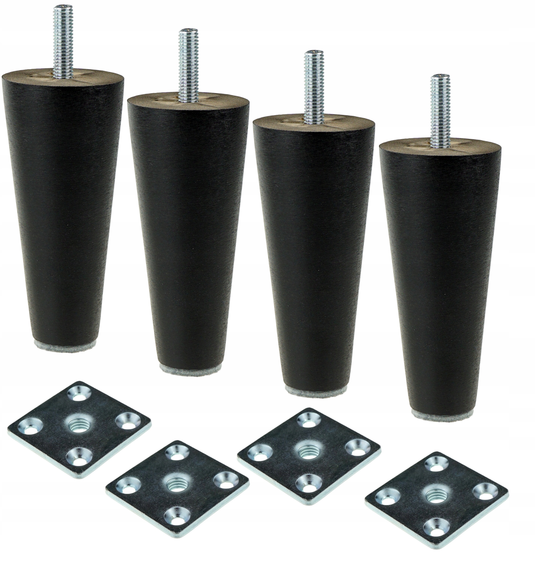 

Nogi Nóżki Drewniane czarne 10 cm blachy zestaw