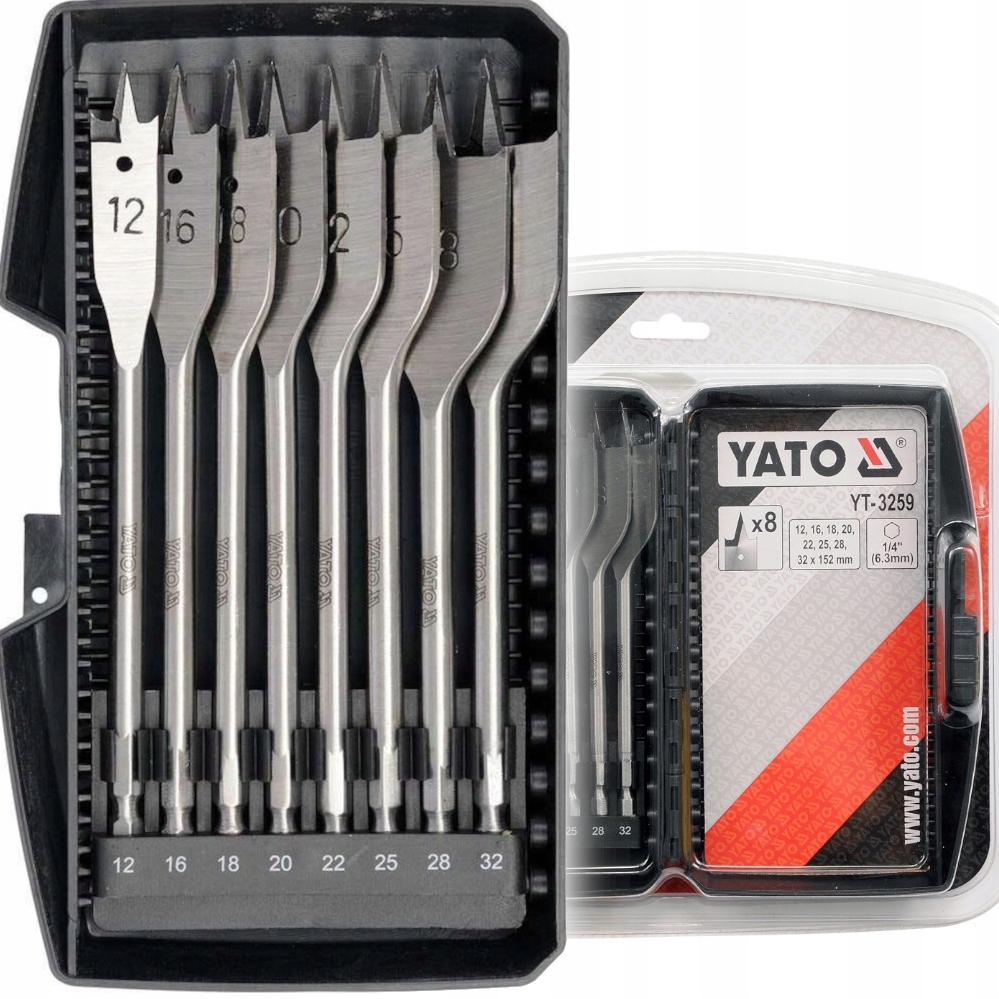 YATO древесины лопастные сверла 8шт. 12-32 мм