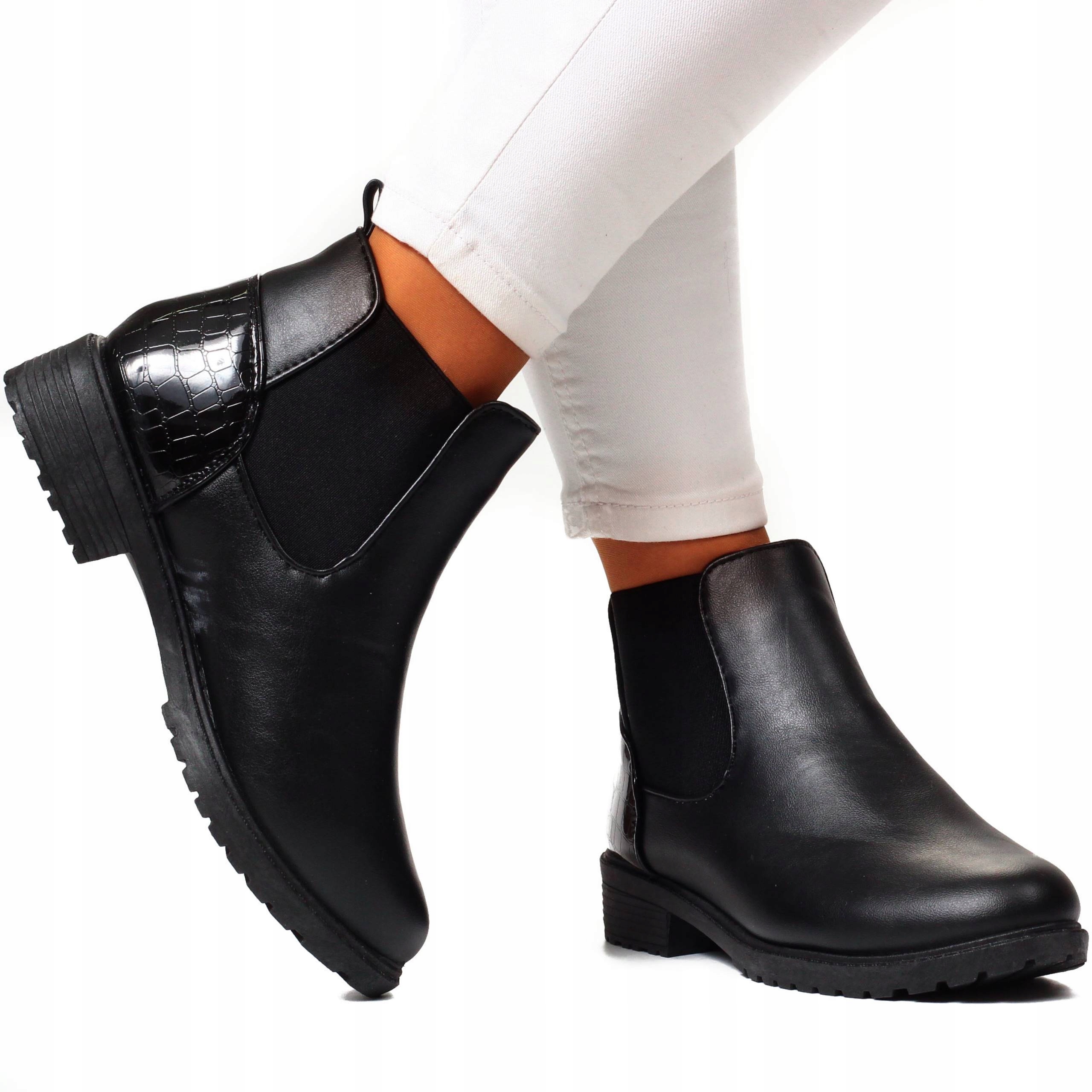 BOTKI DAMSKIE BUTY SZTYBLETY ELEGANCKIE PŁASKIE Marka bez marki