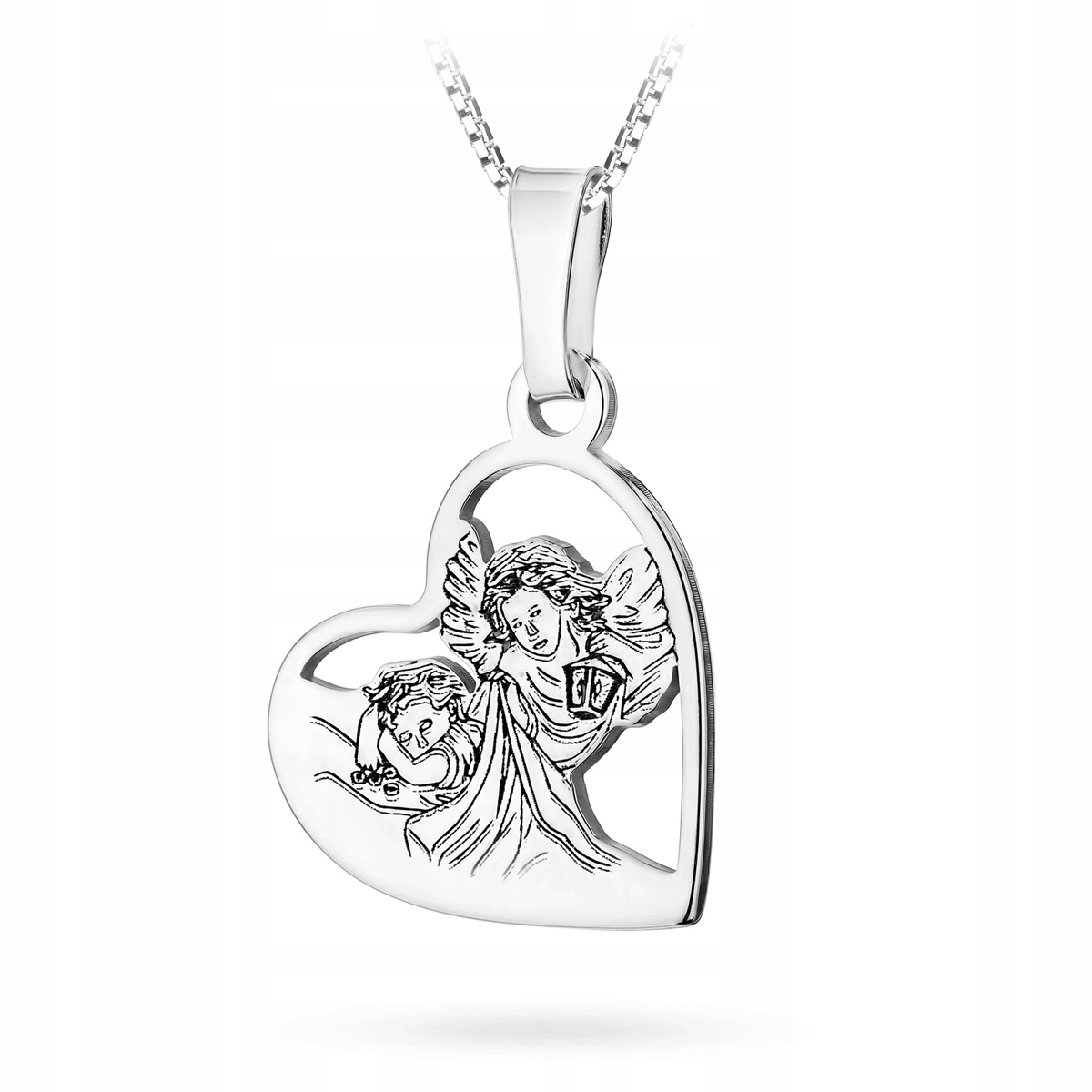 Stříbrný Náhrdelník Řetízek ryzost 925 55 cm Medailon Srdce Anděl strážný Anděl
