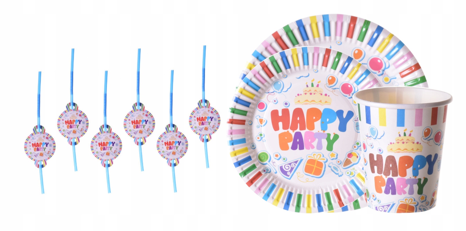 ZESTAW PAPIEROWY KUBECZKI TALERZYKI HAPPY PARTY