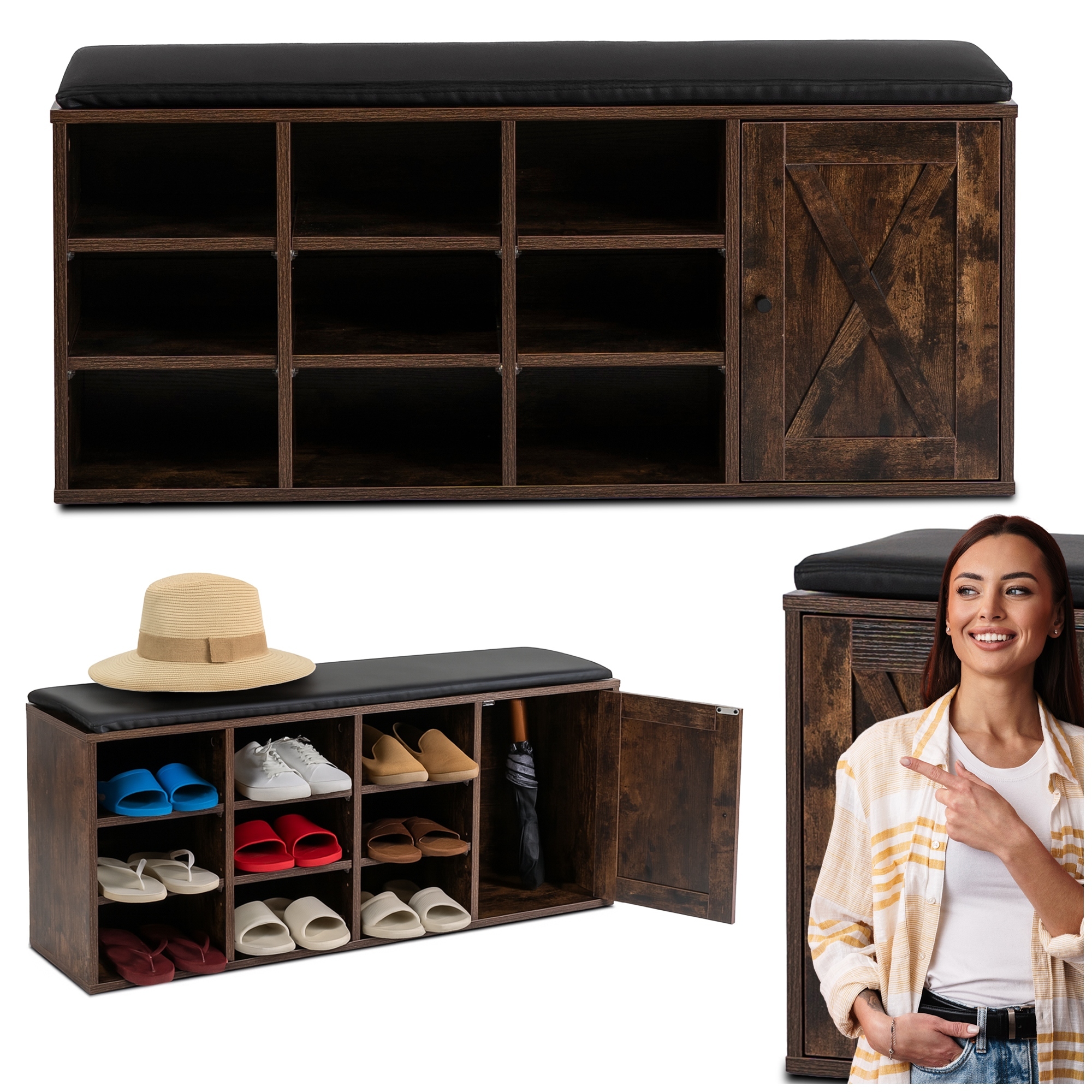 botník Sedadlo Lavička do předsíně 110 cm Rustikální dub Arya