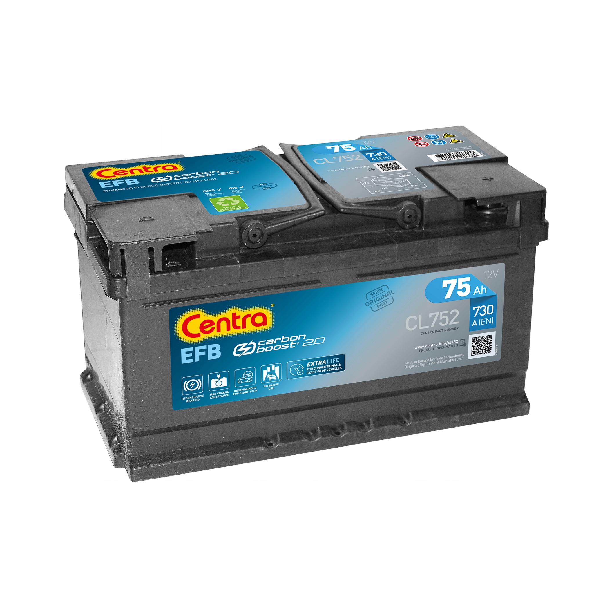 Akumulator 75 Ah CENTRA EFB CL752