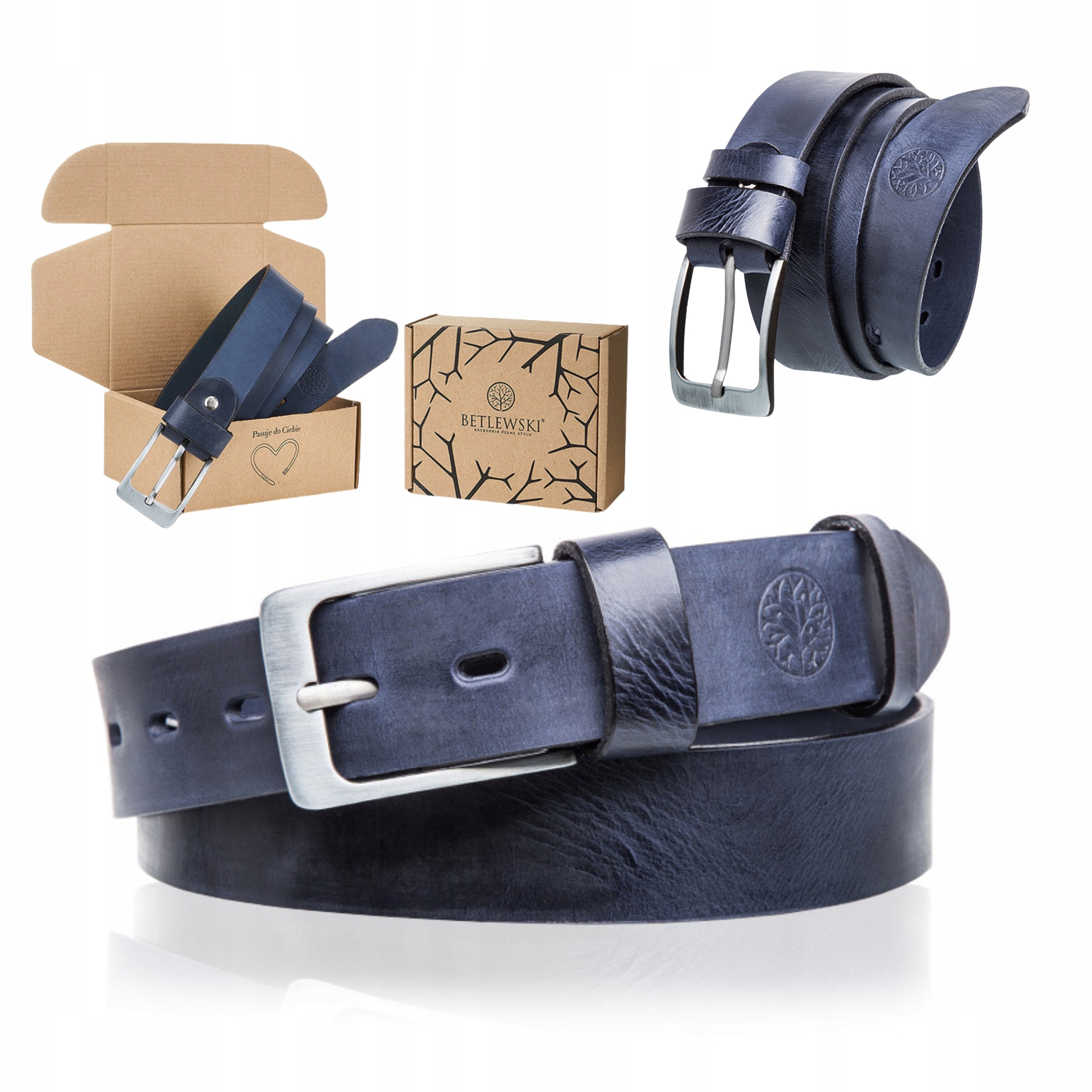 Betlewski tmavě modrý ke kalhotám Pásek s přezkou, dlouhý, ležérní, 125 cm