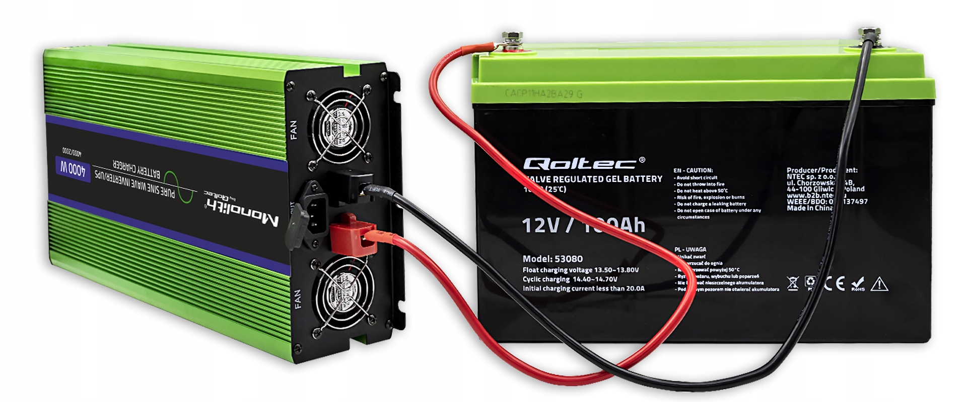 PRZETWORNICA NAPIĘCIA QOLTEC 12V-230V Z FUNKCJĄ UPS 2000/4000W SINUS 100AH Napięcie wejściowe 12 V