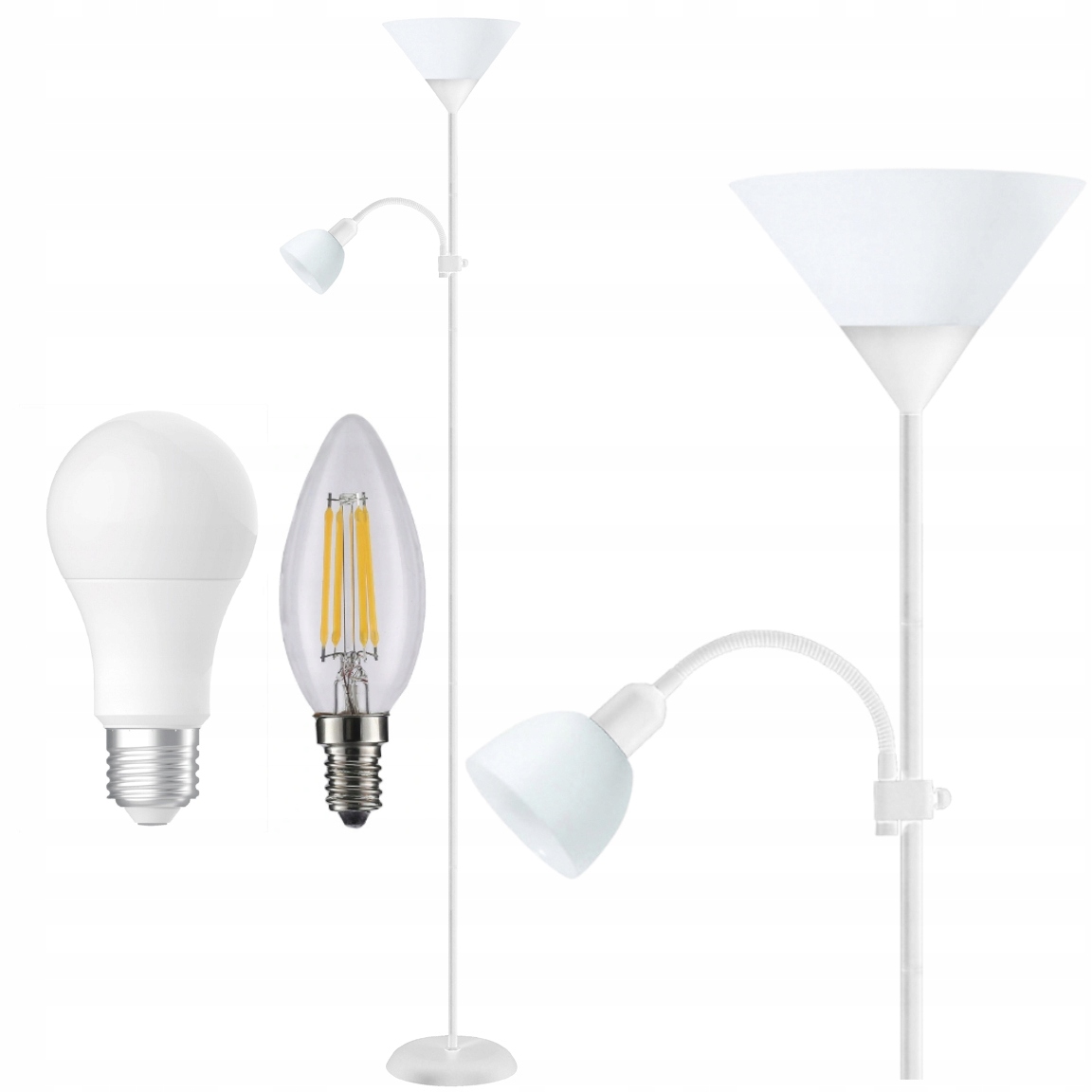 

Lampa podłogowa stojąca do czytania 2w1 +2 żarówki