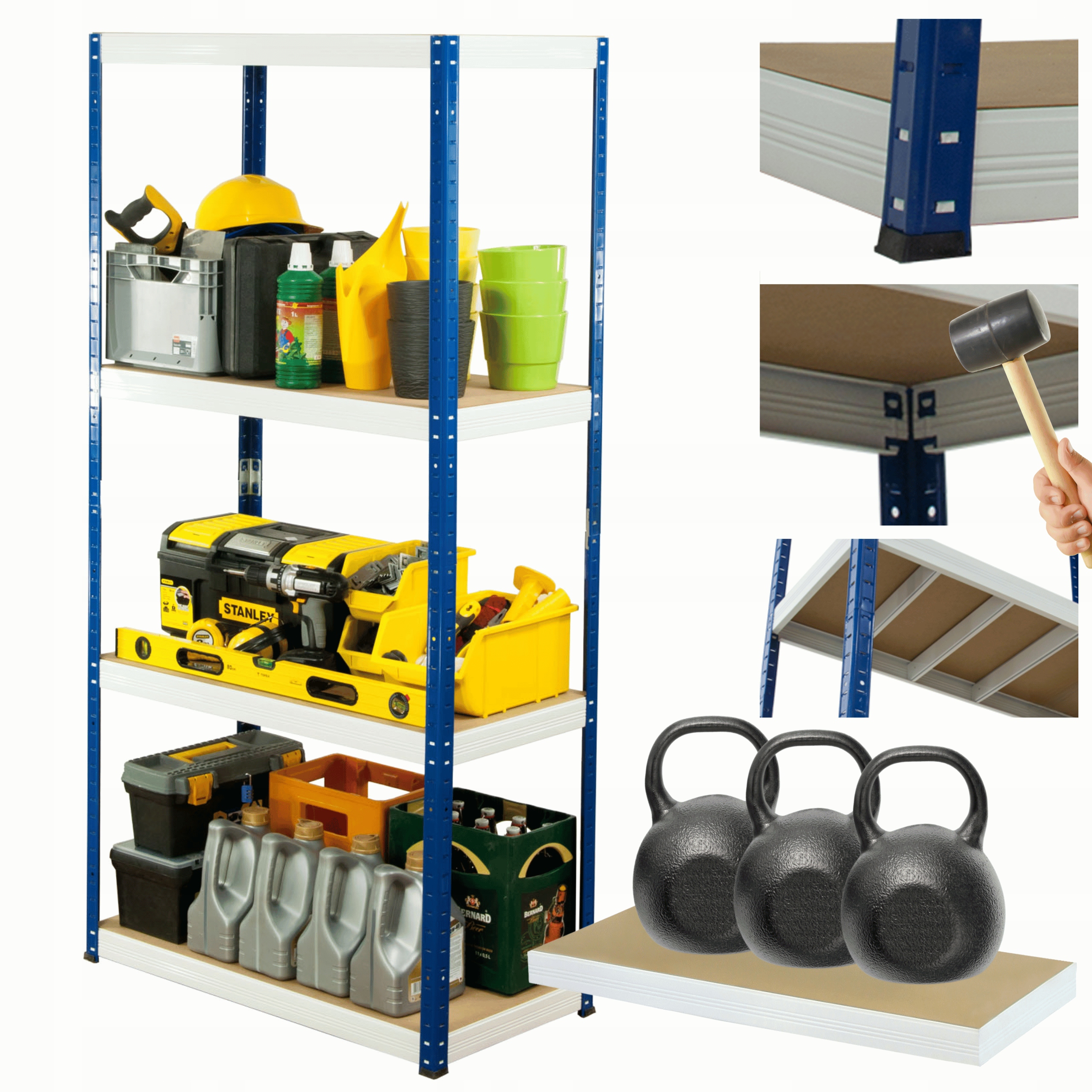 Kovový skladovací regál garážový stojan Helios 180x90x50 cm 4Px350 kg