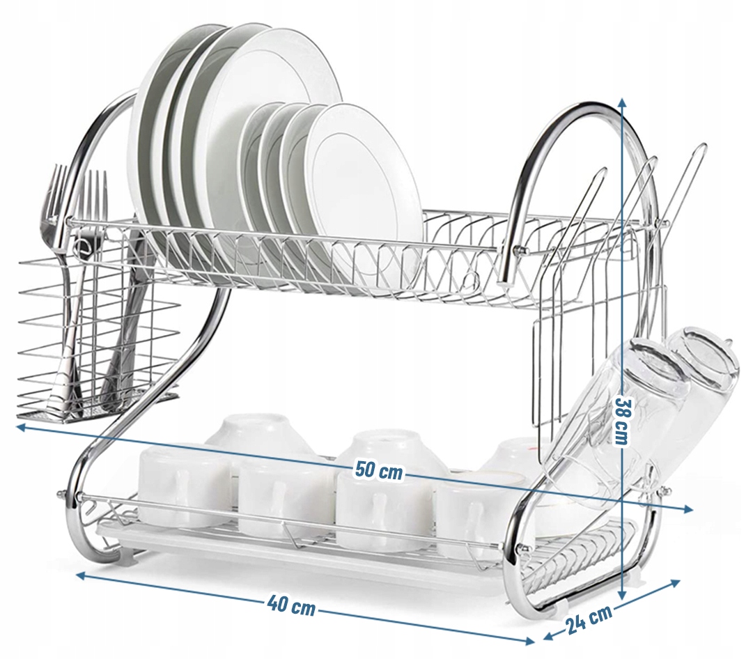 SUSZARKA DO NACZYŃ DWUPOZIOMOWA STOJĄCA OCIEKACZ DO SZAFKI NA BLAT CHROM Materiał wykonania metal