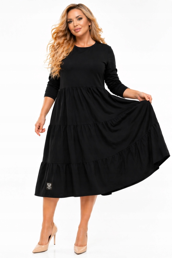 Sukienka Bawełniana Plus Size Falbana 3/4 Rękaw Oddychająca 42 44 XL 2XL 88