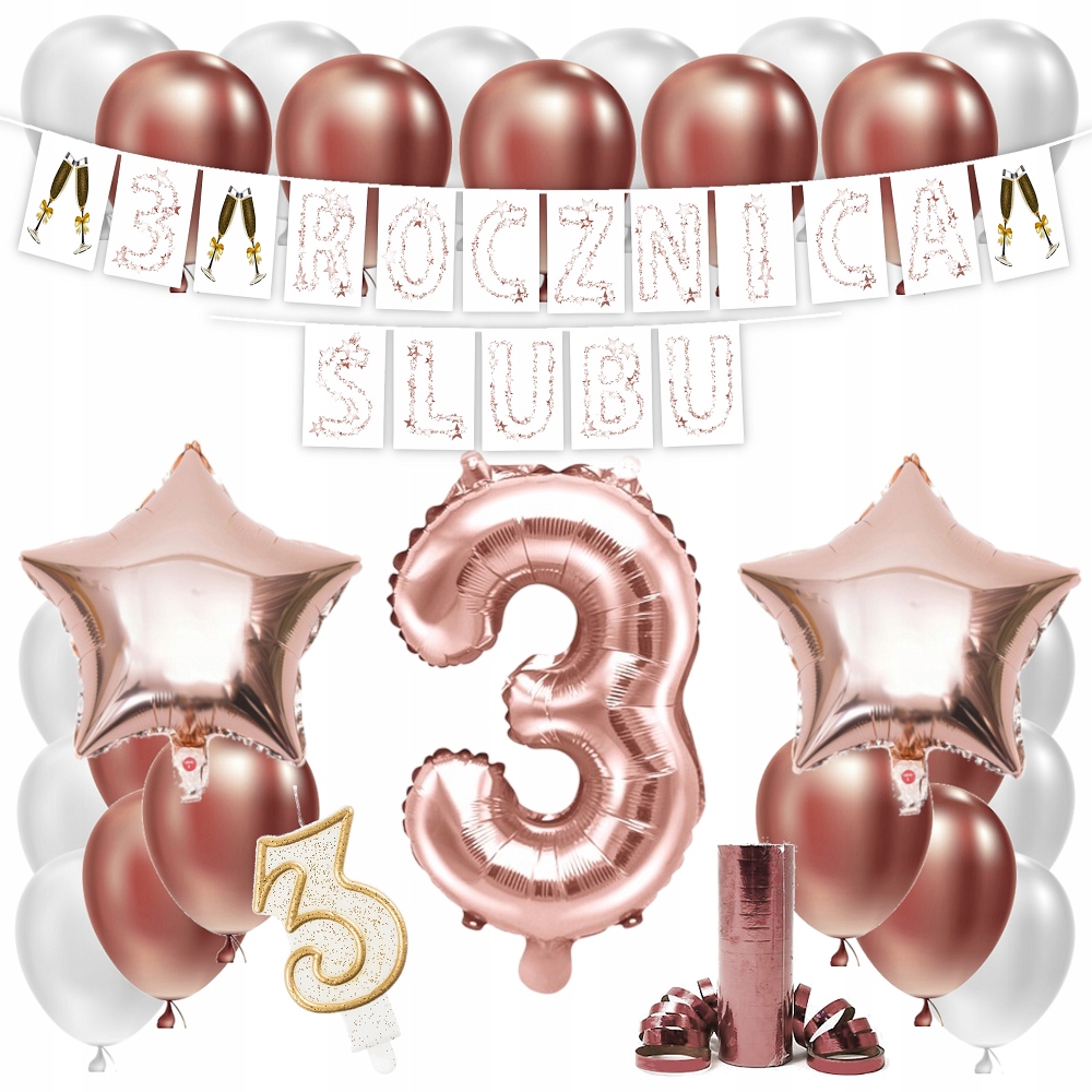

Zestaw Balony 3 Rocznica Ślubu Rose Gold Girlanda