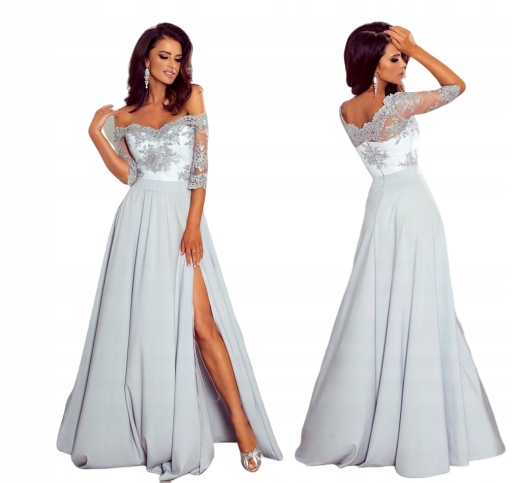 Essa Šedá Šaty s Krajkovým Vrškem na svatební hostina Xs