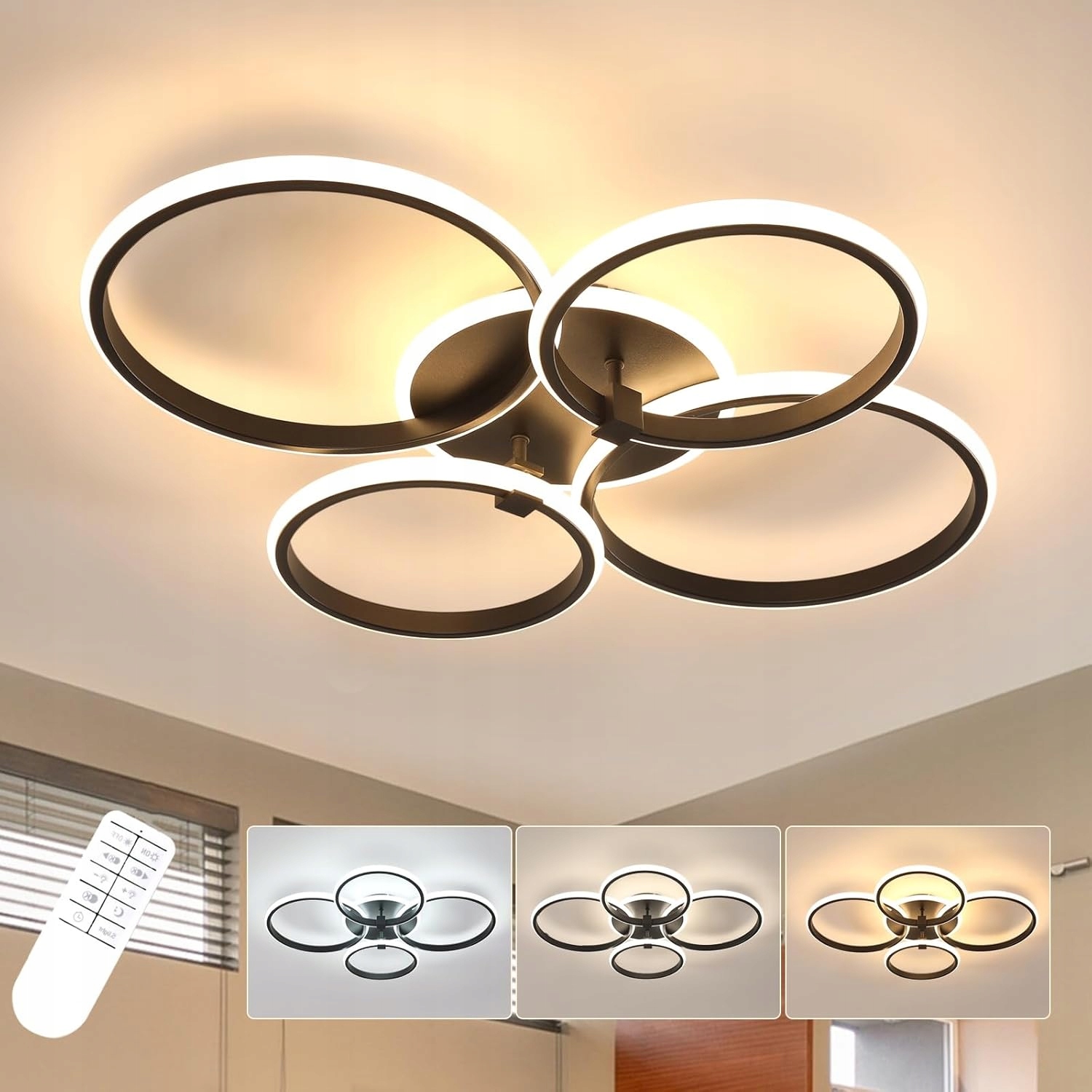 Led Stropné Svietidlo Čierne Okrúhle Moderné Do Obývačky Stmievateľné Diaľkové Ovládanie 39W