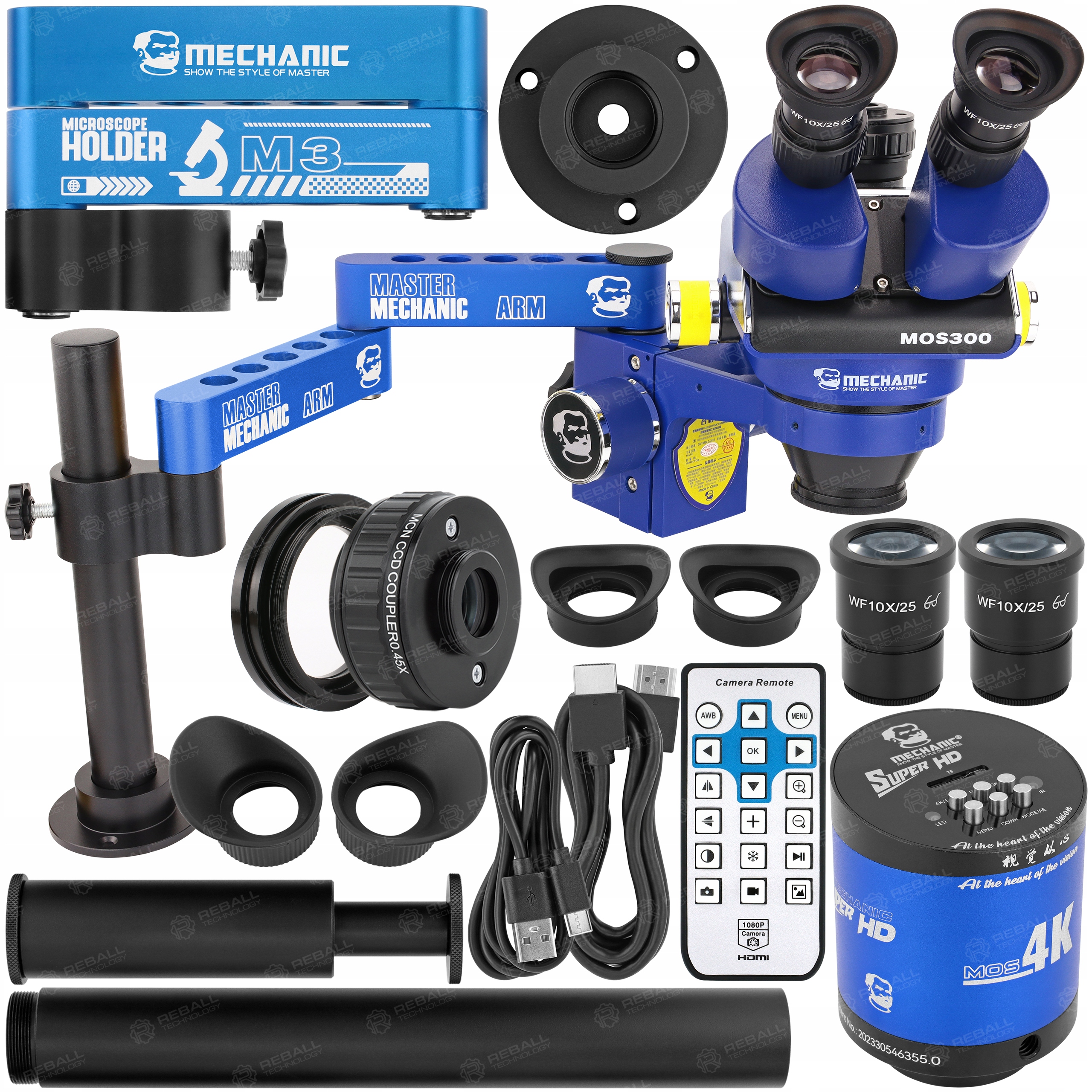 Stereoskopický Mikroskop Mechanic MOS300 6-45x Držák Stolu M3 Kam Mos 4K