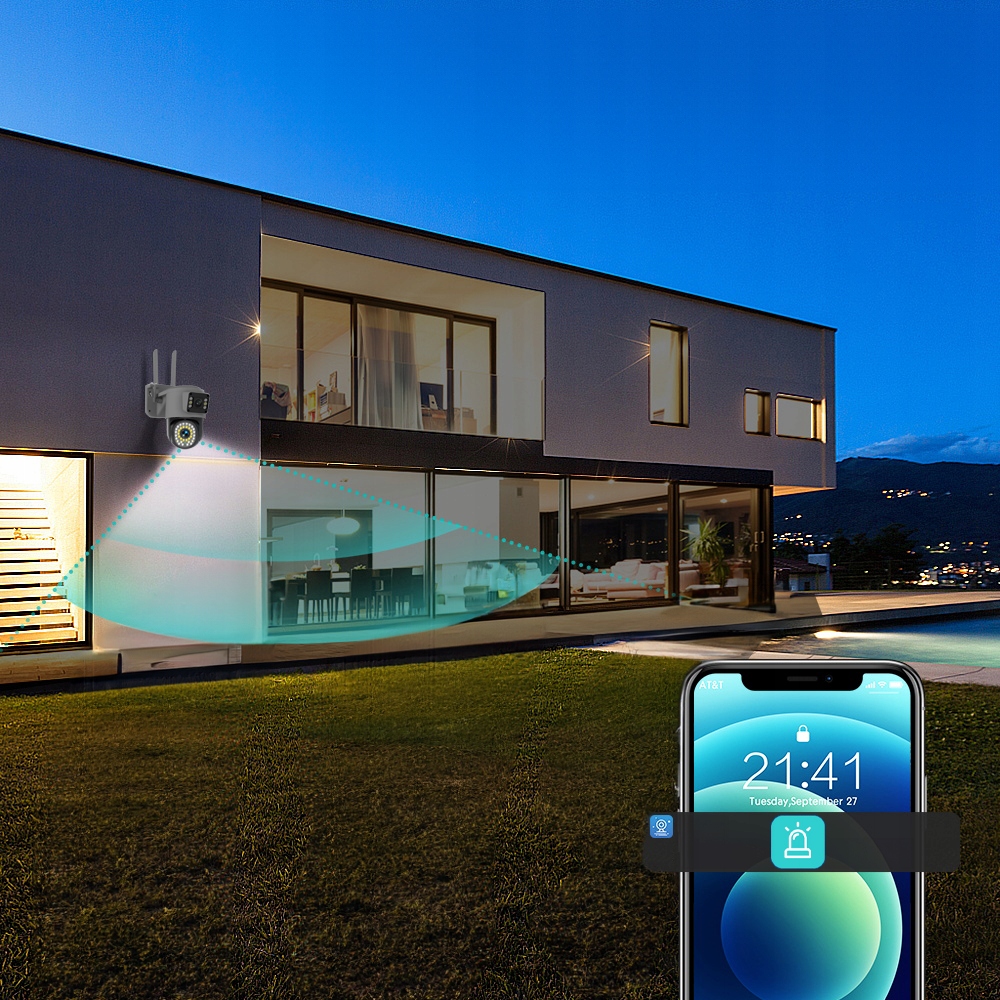 PODWÓJNA KAMERA WIFI IP SMART ZEWNĘTRZNA OBROTOWA QHD 2x 4MP ZOOM APLIKACJA Stan opakowania oryginalne