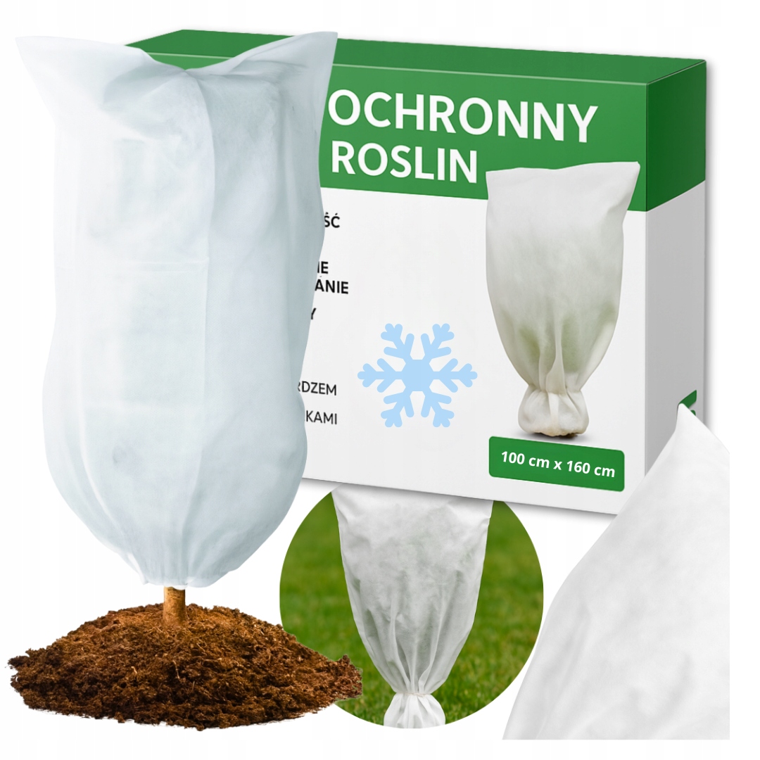 KAPTUR OCHRONNY ZIMOWY DO ROŚLIN NA ZIMĘ 100x160cm WOREK TORBA SZNUR 50g/m