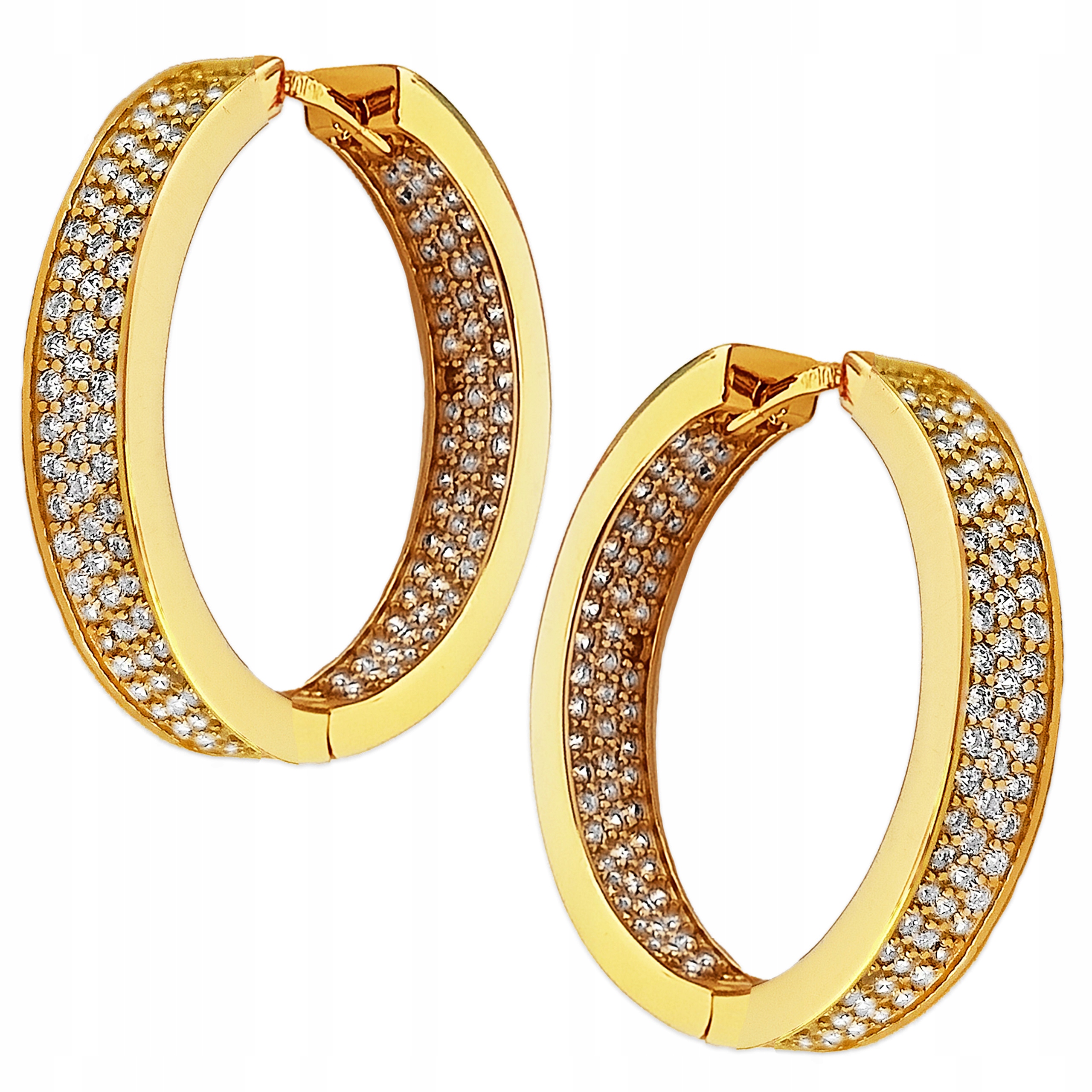 Stříbrné náušnice pozlacené 925 kolečka, široká kolečka s bílými zirkony