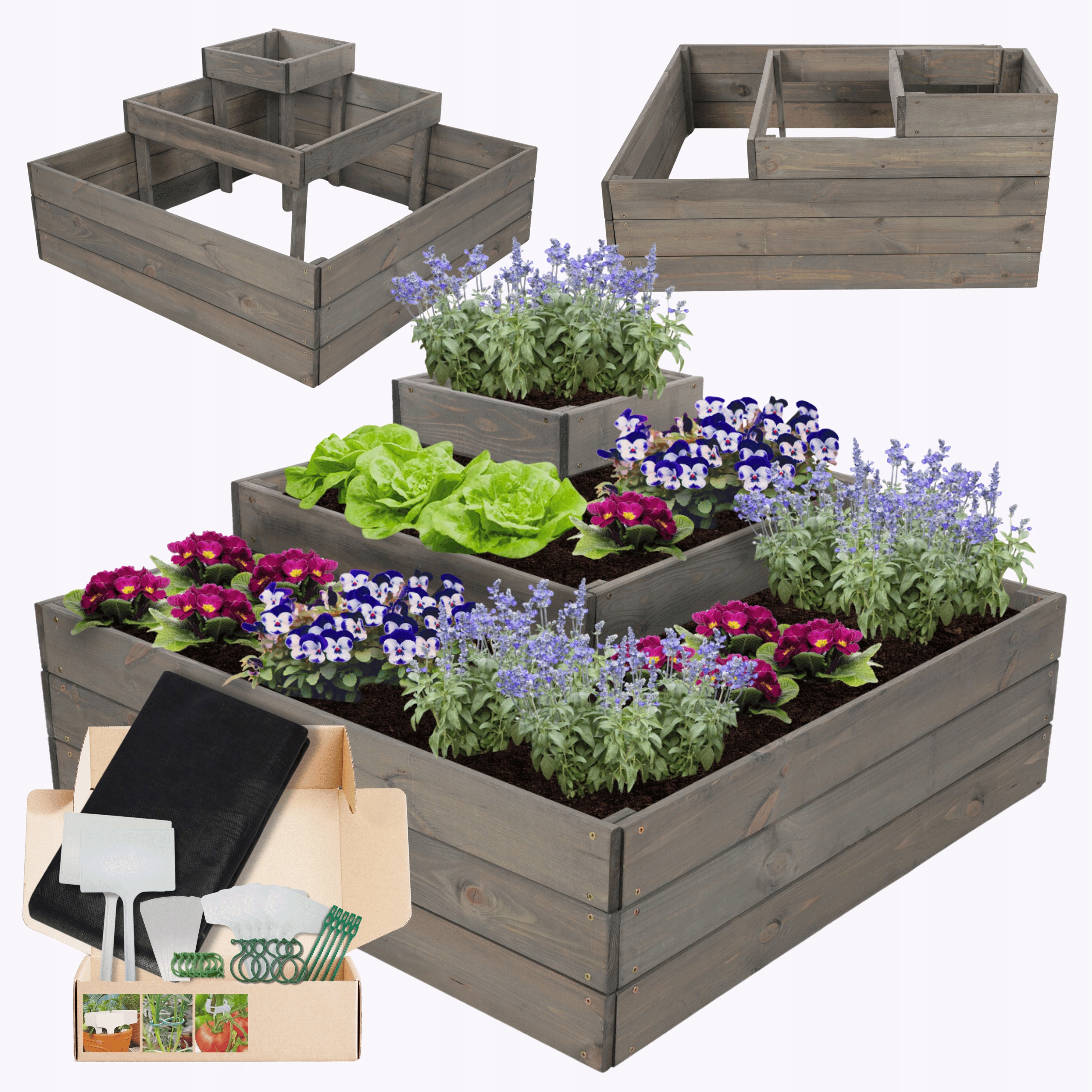 Patrová rohová skříň zeleninový záhon květináč dřevěná kaskádová 45x90x90