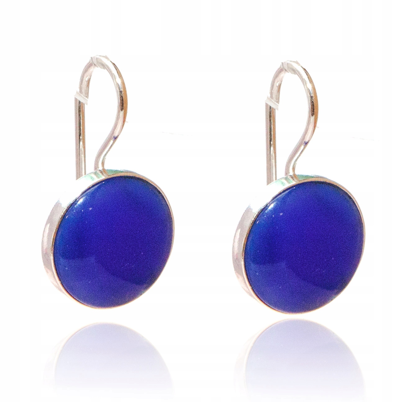 Stříbrné náušnice kulaté závěsné sklo benátské tmavě modré stříbro 925
