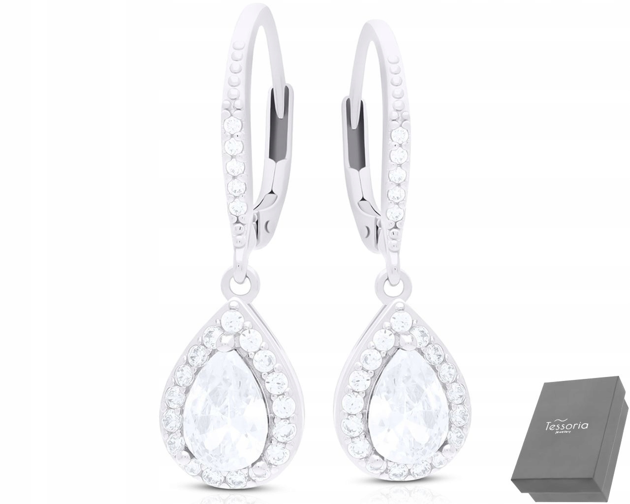 Stříbrné Náušnice Závěsné Dámské Zirkony Elegantní Vzor ryzost 925