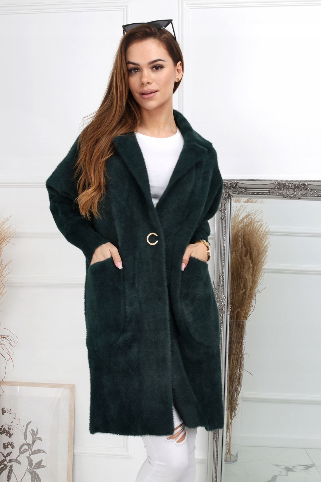 ALPAKA DAMSKA PŁASZCZ KURTKA SWETER CIEPŁA DŁUGA KOŁNIERZ NAPY WYGODNA 1944 Kolekcja Wiosna/jesień